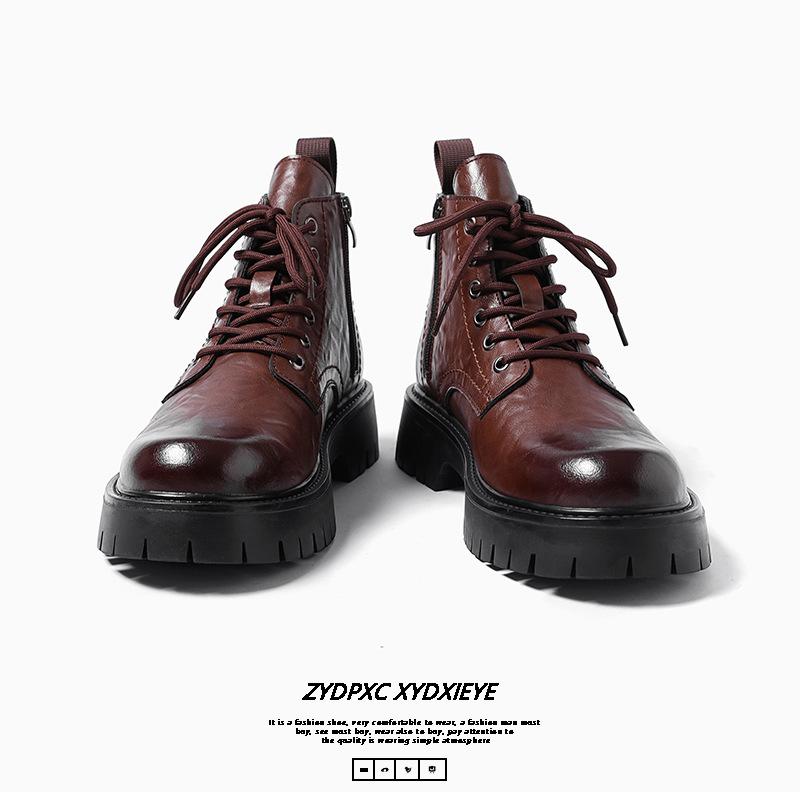 Martin Boots Men's Medium-top British Style High-top Leather Shoes Men's Boots Autumn and Winter Snow Boots Tooling Black Leather Boots 6575-T