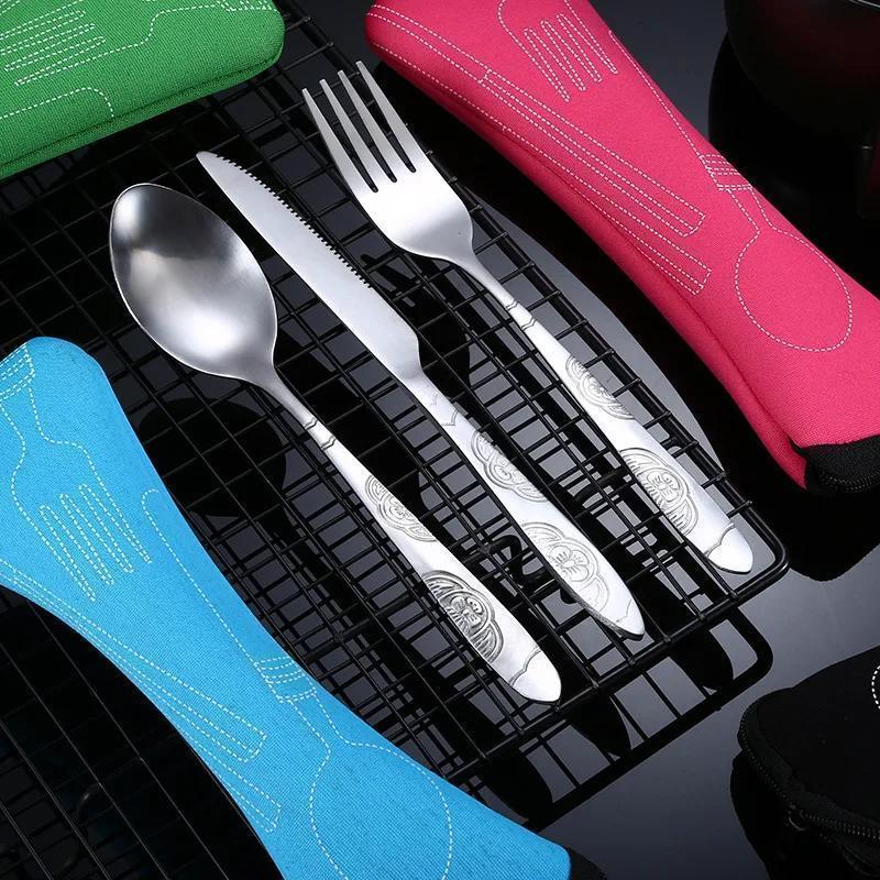 3/7Pcs Stainless Steel Western Style Steak Knife Fork Spoon Set Creative Cloth Bag Portable Western Style Tableware Knife Fork