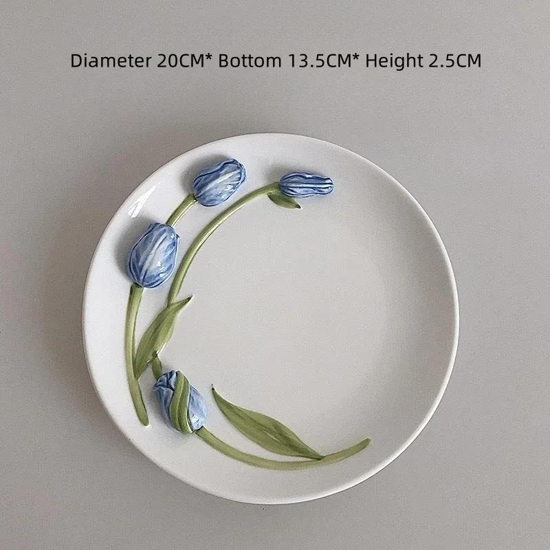 Keramiktasse mit dreidimensionaler Tulpenprägung und sinnlichem Design, Tasse für Saft, Kaffee und Milch mit Henkel, Vintage-Stil, Trinkbecher für Zuhause