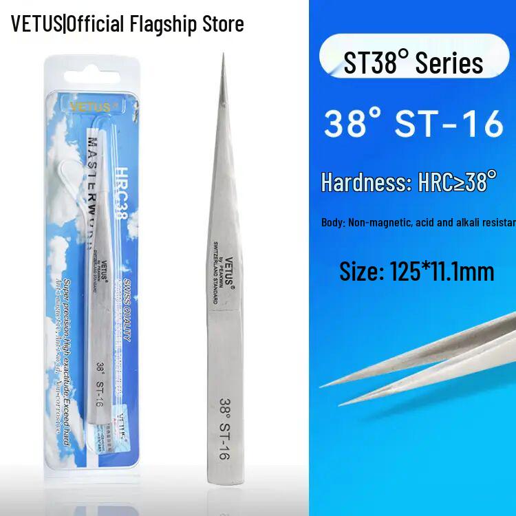 VETUS ST Gold Label Precision Stainless Steel Tweezers for Hair Removal, Eyelash Extensions & Nail Art