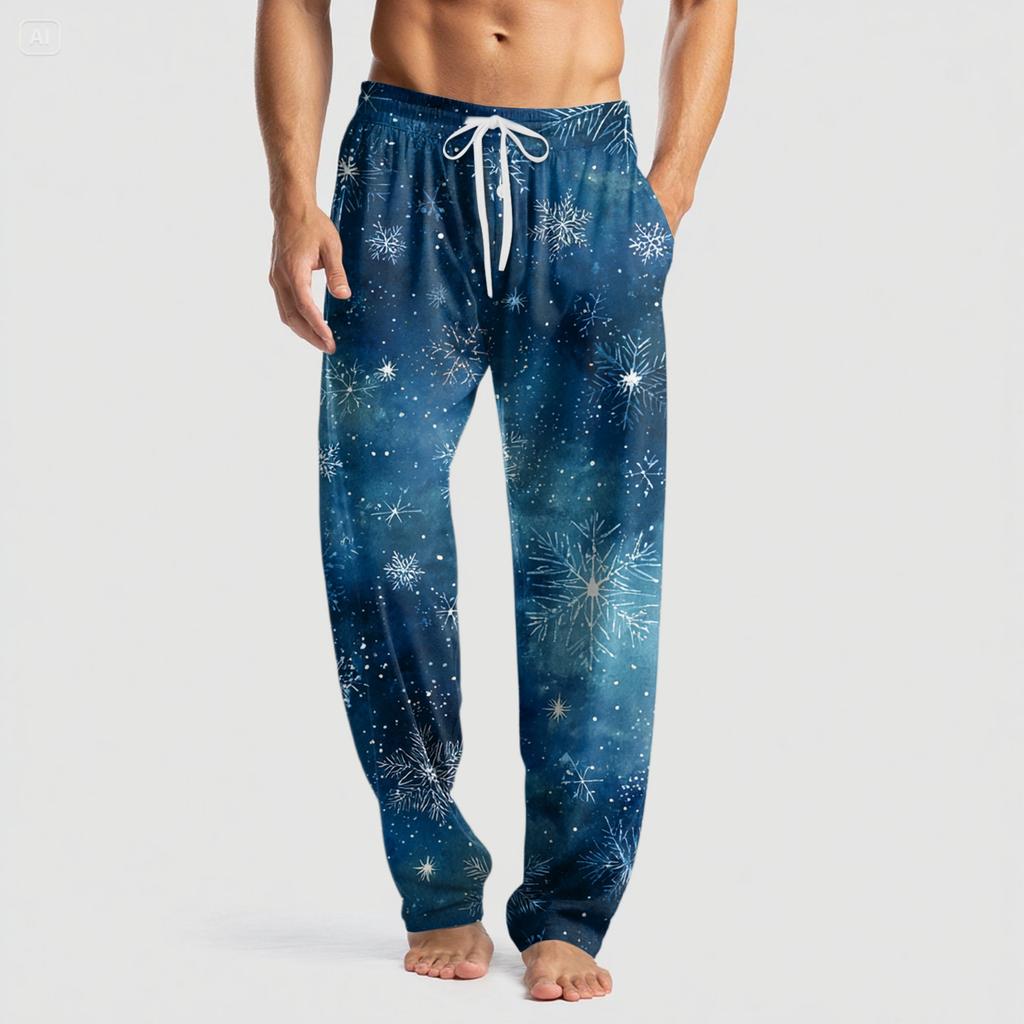 Men's Knitted Fashion Print Pocket Casual Pants Pajama Pants