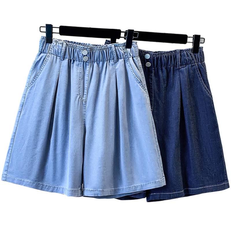 Women's Lightweight Tencel Denim High-Waist Loose Shorts - Summer Ice Silk 5-Point Pants Plus Size