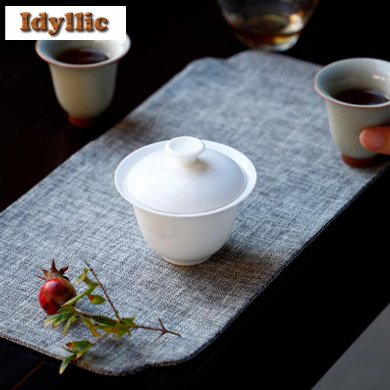 150ml Mutton Fat Jade Gaiwan Luxury Tea Bowl Not Hot Tea Tureen Tea Bowl With Lid Kit Tea Brewing Cover Bowl Tea Ceremony Gift