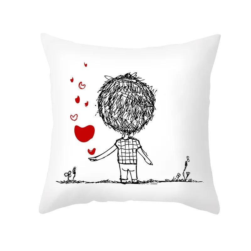 Simple Strokes Love Heart Decorative Pillowcase Office Living Room Home Pillowcase Car Ornaments