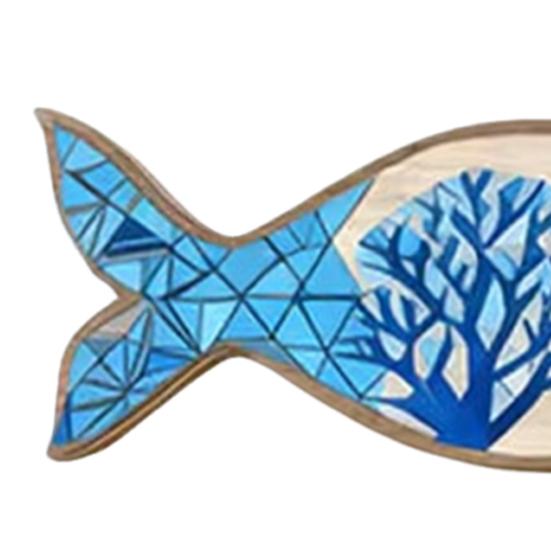 4Pcs/Set Wooden Fish Coastal Wall Art, Handcrafted Fish Wall Decoration, Rustic Nautical Fish Wall Sculpture for Living Room, Lake House, Bathroom