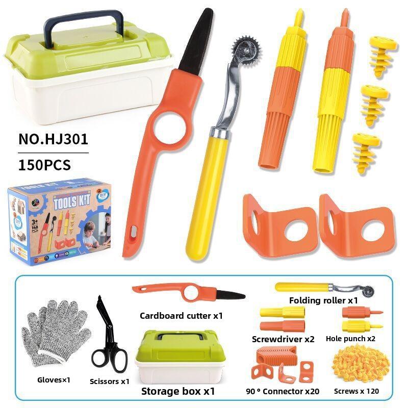 DIY Handmade Products Kit 150PCS with Safe Cutter Tool Box STEM Learning Creative Building Playhouse for Kids Wood Craft