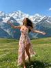 Spring and summer fresh Japanese floral art irregular design ruffle edge low neck suspender dress
