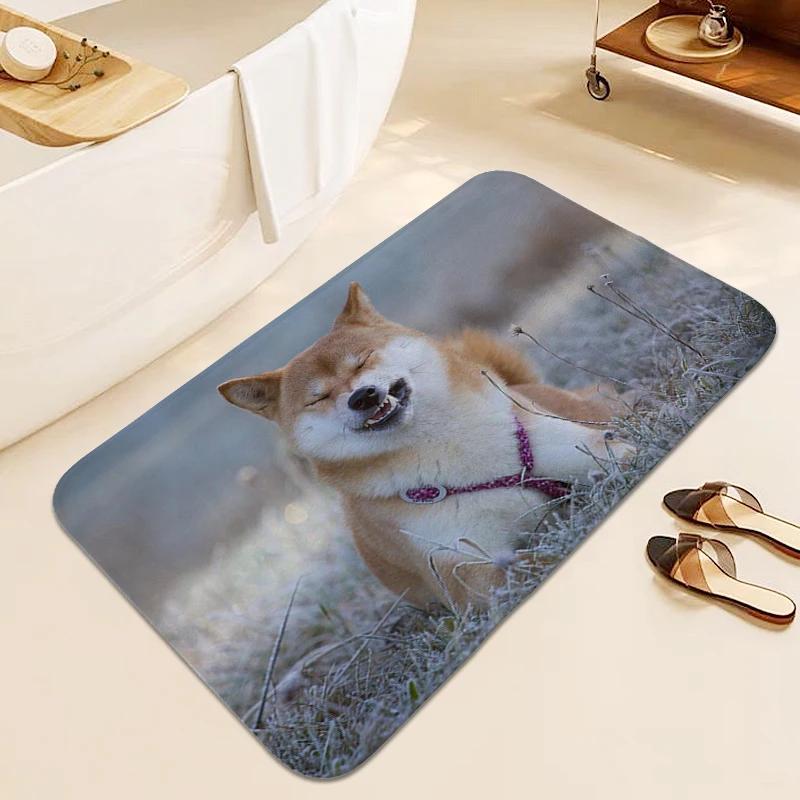 Bathroom Mat Shiba Inu Rug for Bedroom Doormat Entrance Door Living Room Bedroom Floor Carpet Anti Slip Modern Home Decoration