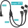 2FT Outdoor Extension Cord Splitter - 90-Degree Flat Plug Black 2 Way Waterproof Power Cord Y Splitter,1 To 2 Extension Cord, 125V 13 AMP 16AWG Short