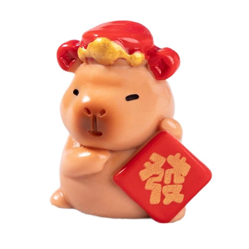 Miniature Capybara Figurines Set of 7 Tiny Resins Animals Statues for New Year or Birthday Decoration Attracting Wealth