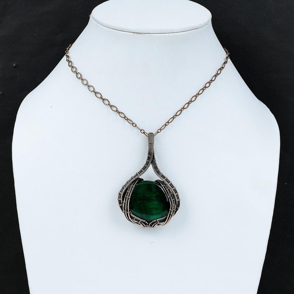 Green Fire Labradorite Pendant Copper Wire Wrapped Gemstone Jewelry Dainty Copper Pendant Handmade Jewelry Wire Wrap Pendant Gift For Mother
