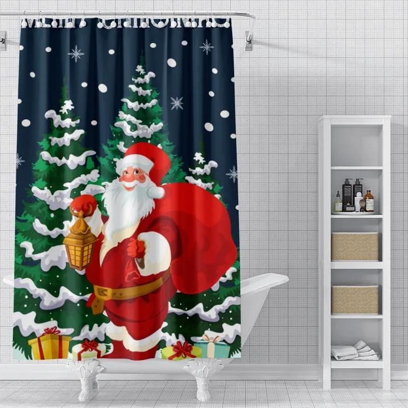 

Home Shower Curtains For Bathroom Waterproof Curtain Fabric Modern Nordic Style Living Room Winter Decoration Merry Christmas W60H190(CM)-1 Pcs