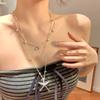 Blue Zircon Starfish Layered Necklace for Women, Summer Seaside Long Clavicle Chain Fashion Beach Jewelry