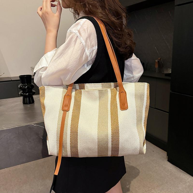 New simple vertical stripe large capacity women's shoulder bag women's casual tote bag fashion handbag