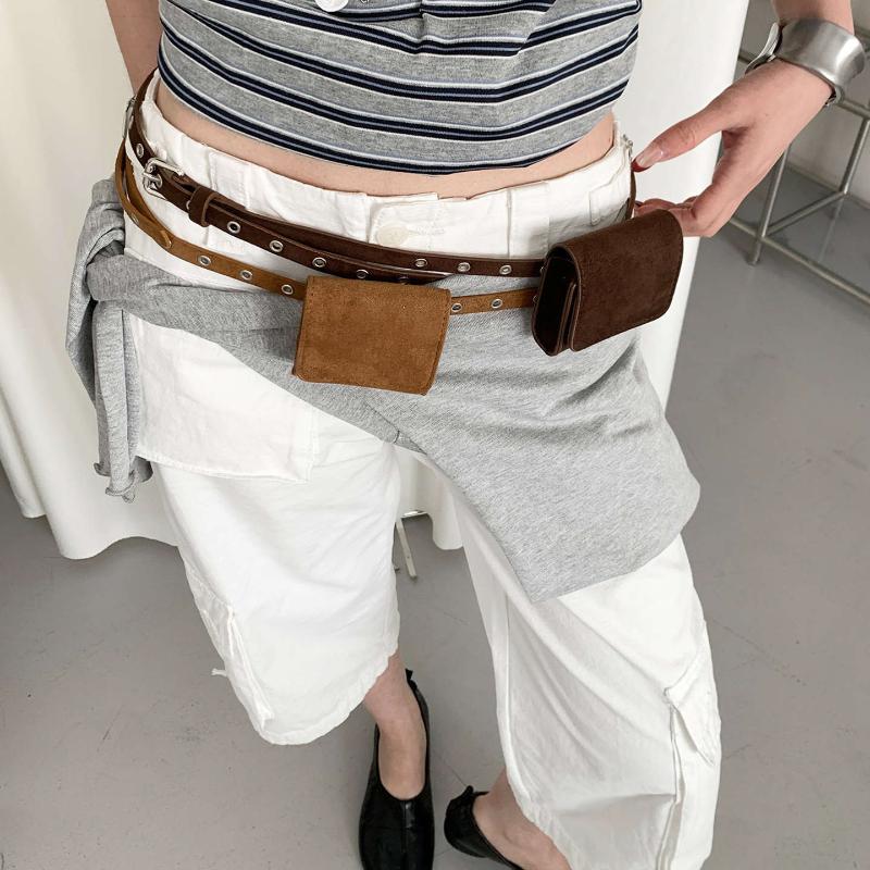American Retro Suede Belt Waist Pack Korean Fashion Aesthetic Niche Fanny Pack for Women Match Skirt Work Commute Wear