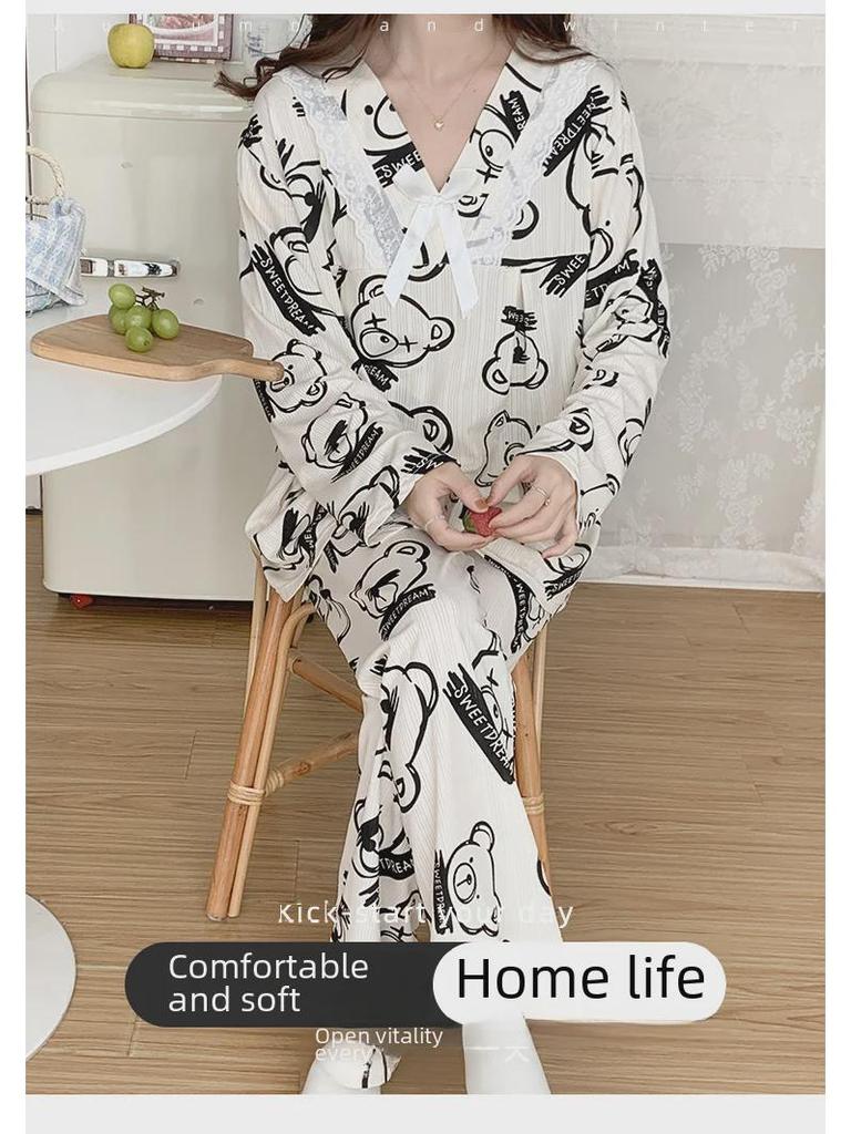 Women's Plus Size Cute Sweet Princess Pajamas - Long-Sleeved Trousers for Spring & Autumn 2024