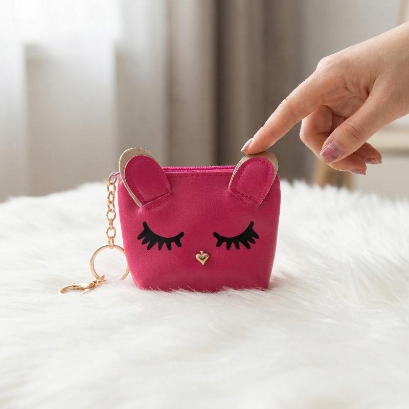 Mini Cute Cat Keychain Cartoon Lipstick Bag Fashion Earphone Storage Zipper Coin Purse Pendant Girls Gift Wallet