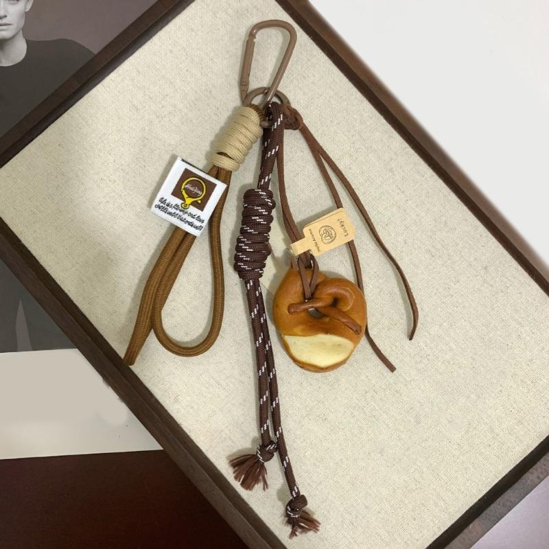 Bagel Pretzel Chocolate Bag Charm Pendant Keyring Braided Rope Keychain Charm for Backpack Purse Handbag Decorations
