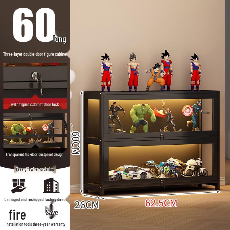 Acrylic Lockable Display Case with LED Lights for Figurines and Models, Dustproof Transparent Stand