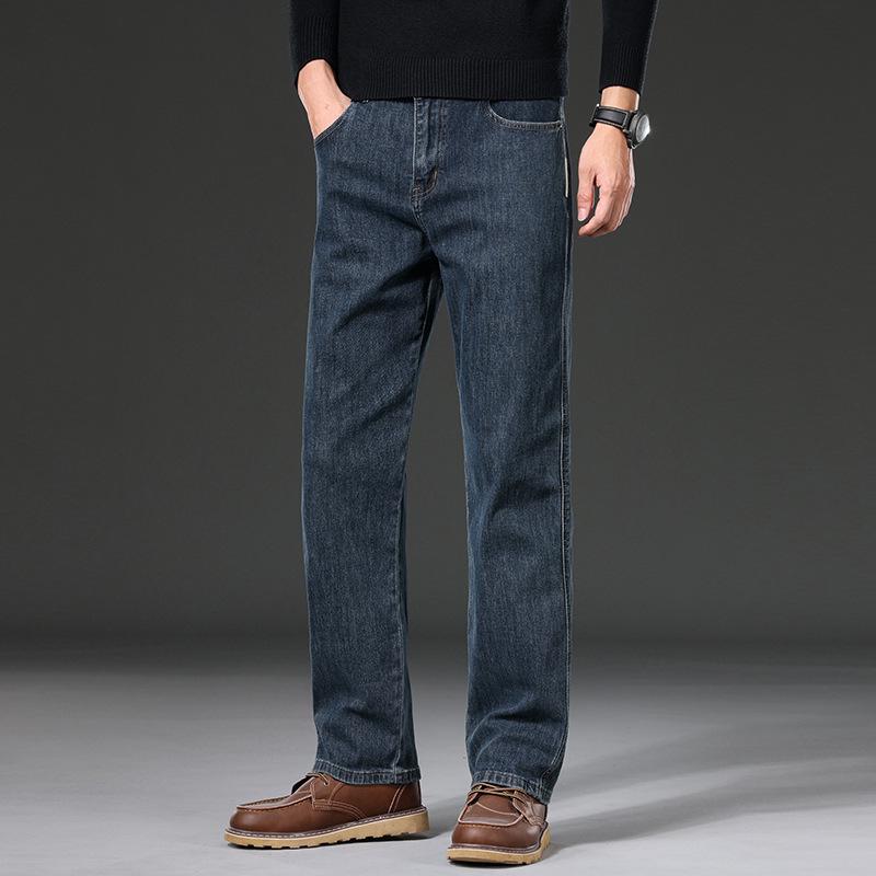 Trendy Blue-Gray Men's Plus Size Jeans - Straight, Loose Fit for Spring & Autumn