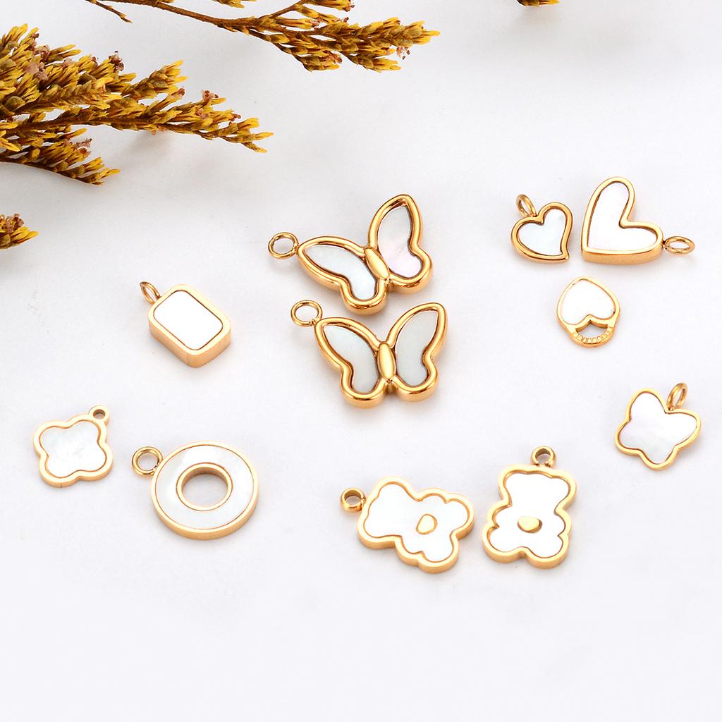 4Pcs Natural Shell Heart Butterfly Bear Clover Charms For DIY Earrings Necklace Stainless Steel Jewelry Hand Making Supplies