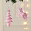 Pink Glitter Christmas Ornaments Acrylic Bow/Bell/Tree/Ballerina Hanging Decorations for Xmas Tree Holiday Party Decor