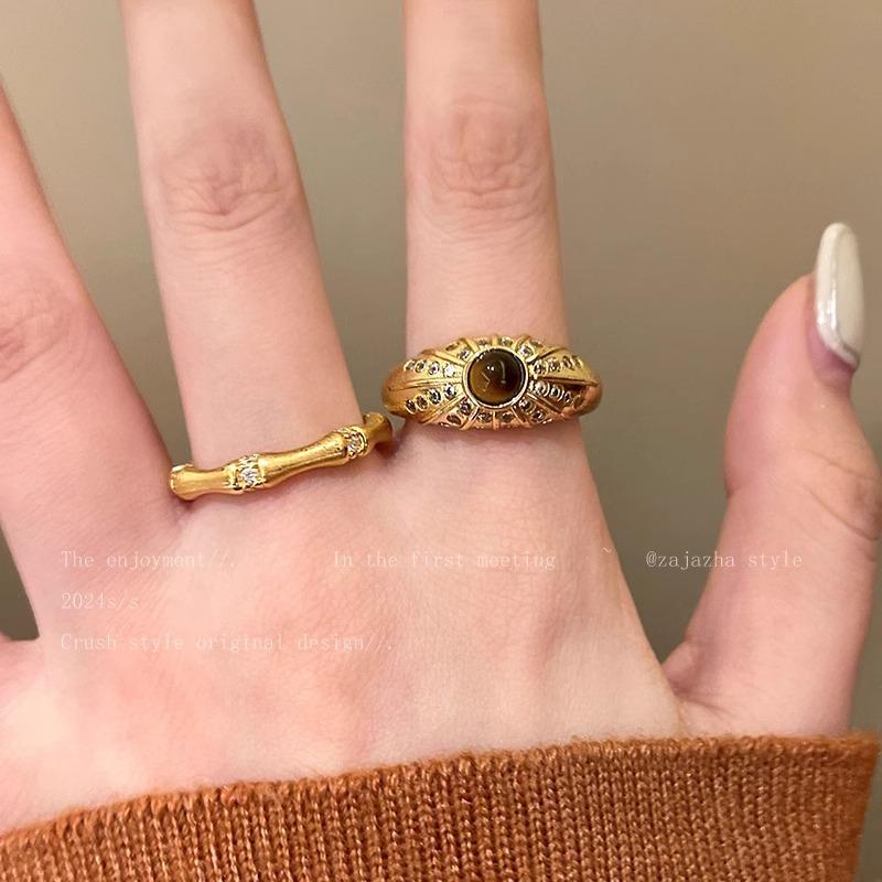 Mid ancient style tiger eye stone niche unique retro high-end exquisite ring