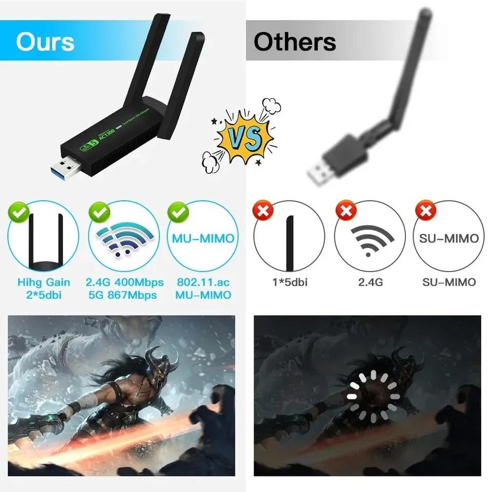 1300Mbps Dual Band WiFi Adapter USB 3.0 Drahtlose Netzwerk Karte 2,4G/5GHz Mini WiFi Dongle Empfänger Sender für PC /Laptop/Desktop
