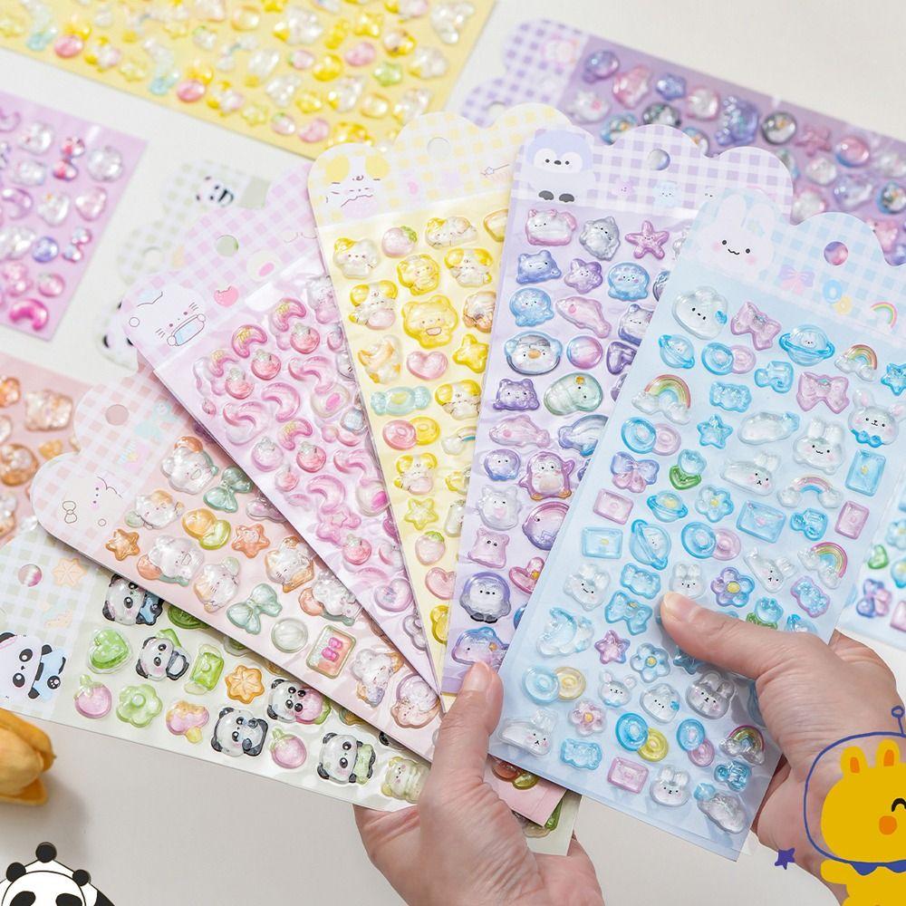 Embossed Animal 3D Crystal Sticker Melody DIY Crafts 3D Relief Stiers Drop Particle Decal PVC Cartoon Animal Sticker
