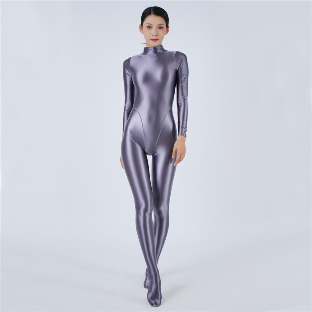 Sexy Women Oil Glossy Shiny Elastic Bodysuit Candy Color Bodycon Tights Jumpsuits One Pieces Thong Cosplay Maid Shaping Leotard