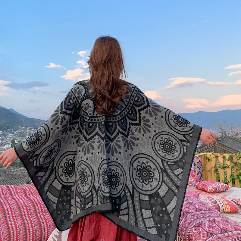 Sciarpa da Donna in Imitazione Cashmere alla Moda Poncho Floreale Invernale Calda Coperta Wrap Boho Femminile Pashmina Sciarpa Chales