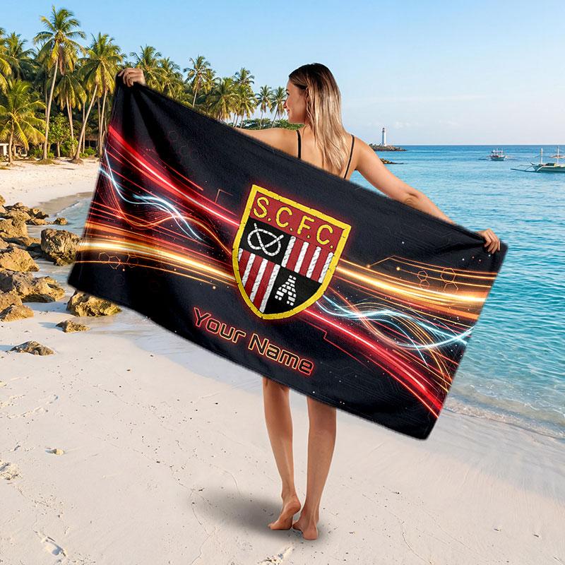 Stoke City FC Custom Beach Towel, Personalized Name Text Print, Football Logo Soft Quick‑Dry Towel Holiday Gift