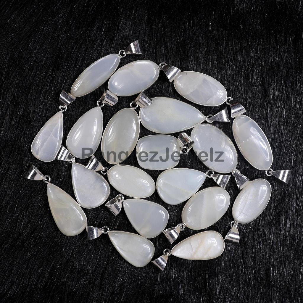 Grey Moonstone Pendant Sterling Silver Pendant Mix Shape Moonstone Gemstone Pendant Necklace Crystal Pendant Bezel Pendant Moonstone Jewelry