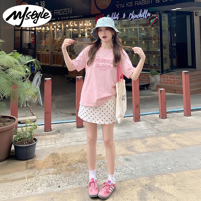 

Женская розовая клетчатая хлопковая футболка с бабочкой в стиле MJ S