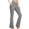 women's Cross V High Waist Flared Yoga Pants Pocket Slim Bootcut Trousers Casual Fitness Bottoms
