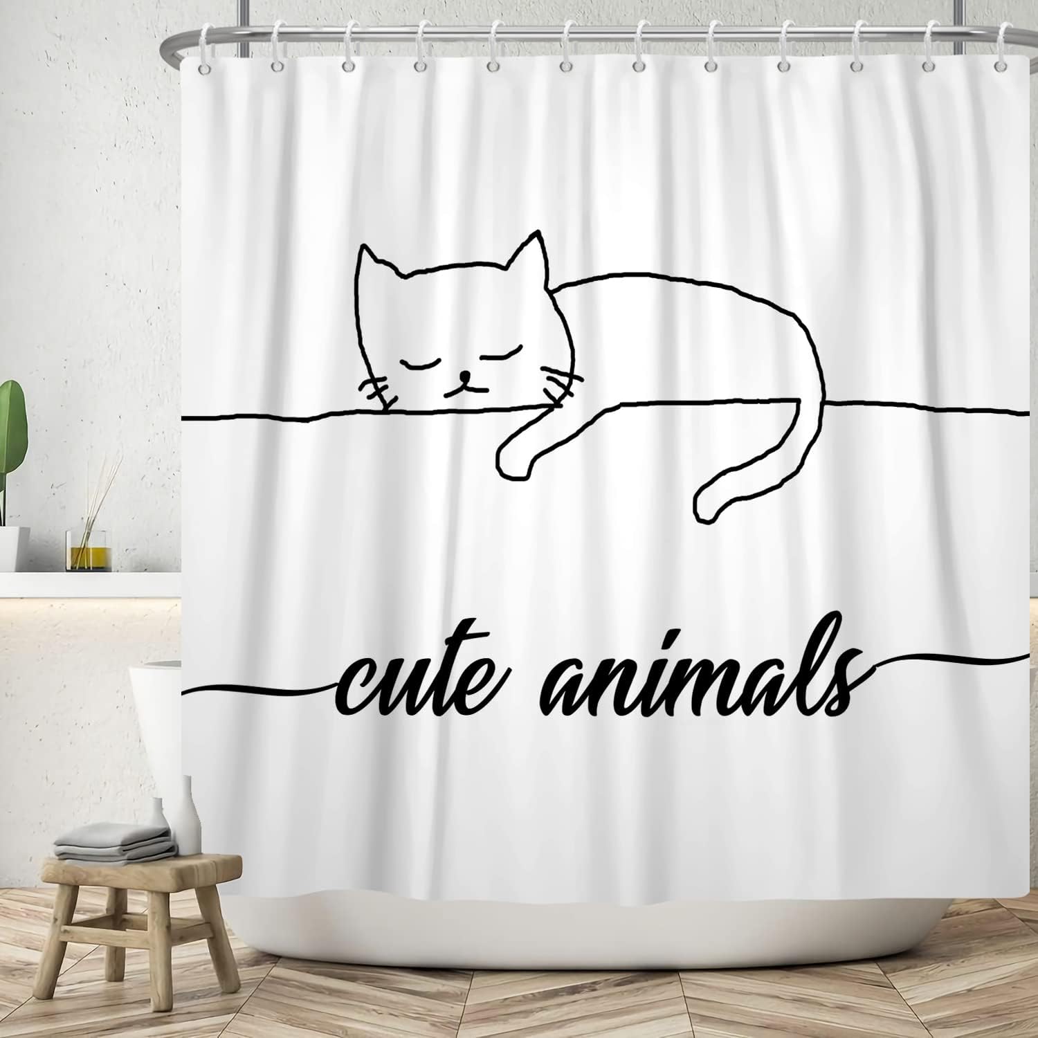 Simple dandelion shower curtain black white plant waterproof note bathroom curtain simple bathtub decoration W90xH180cm