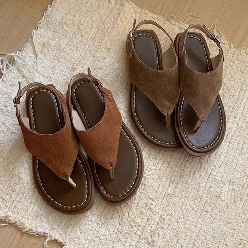 Fashion Comfort Faux Suede Soft Sole Flat Slippers Women Fashion Sewing Buckle Brand Designer Shoe Summer Sexy Clip Toe Beach Flip Flops