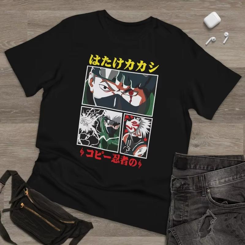 

2026 Cotton Naruto Flag Wood Kakashi Unisexs and Womens Tshirts Summer Anime Printed Casual Parent Child Short Sleeves S