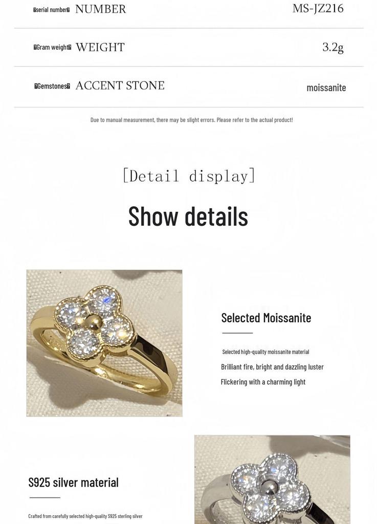 Multi-Color Four-Leaf Clover S925 Sterling Silver Ring for Women – Light Luxury, Enhances Skin Tone, High-End Feel.