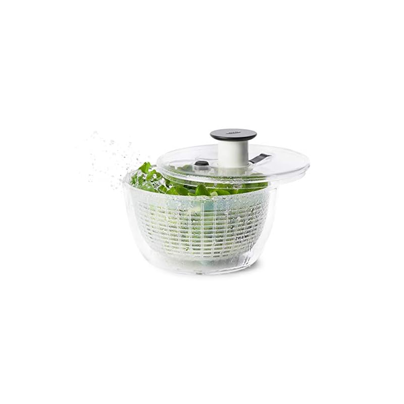 OXO Salad Spinner, Small, Round, Serves 2-3 people, Ideal for single use, 20.5 x 20.5 x 12 cm, Dishwasher safe (low temperature setting).