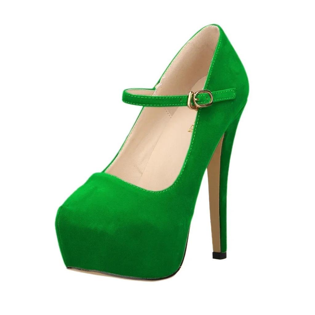 Women Pumps New Sexy 14cm Round Toe Platform High Heels Shoes Woman Flock Nightclub Party Black Red Wedding Shoes Plus Size