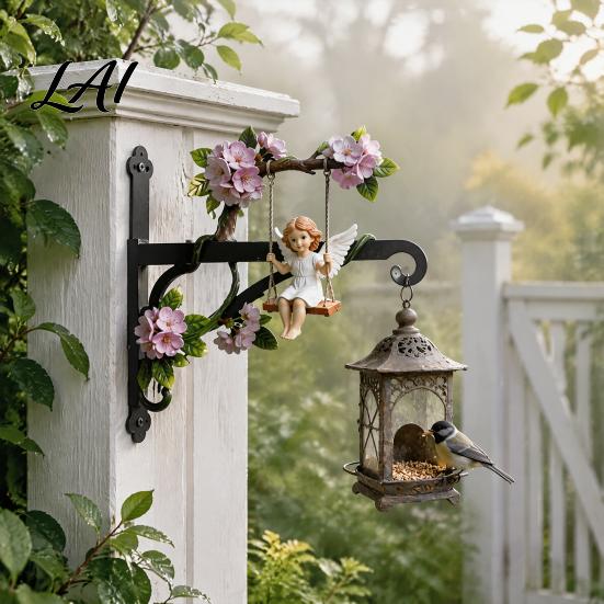 Decorative Garden Wall Mount Swing Angel Plant Hanger Cute Girl Bracket Small Space Hanger Metal Hook for Hanging Flower Basket Bird Feeder