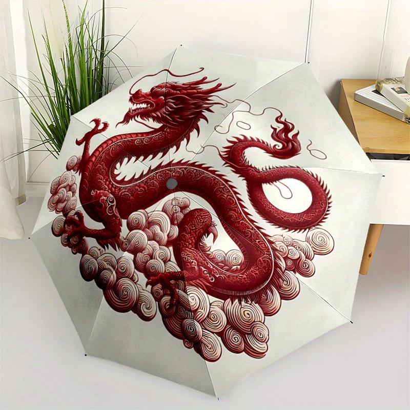 1pc Dragon Clouds Automatic Open/Close Umbrella with Windproof, Functional Design, 8-Rib Sturdy Canopy
