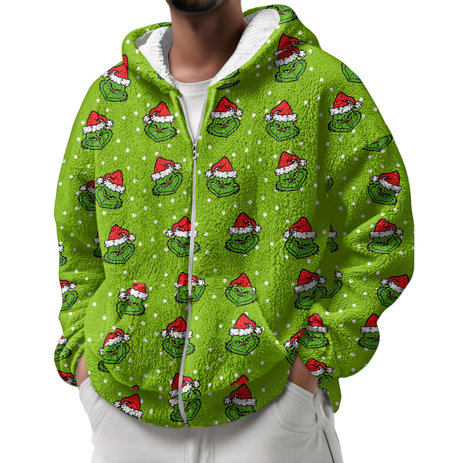 

Мужская зимняя флисовая толстовка с капюшоном на молнии с накладным карманом, повседневная куртка XXL зелёный