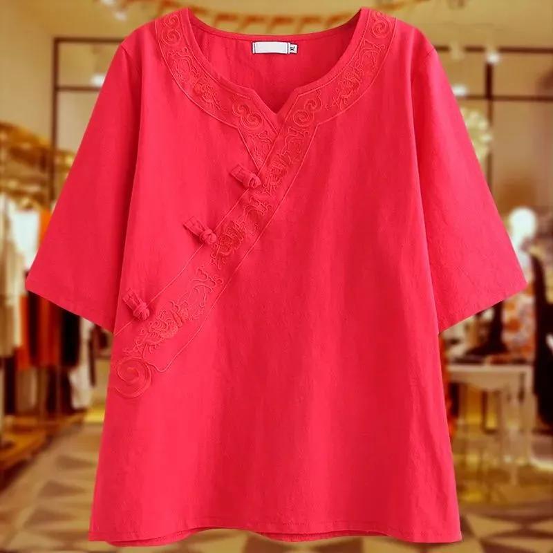 

Ретро застежка-диск, косой лацкан, вышитый топ, костюм Тан для женщин, одежда для Дзен-чайной церемонии L красный