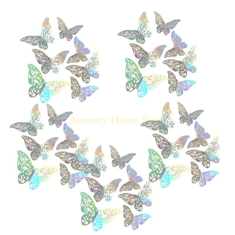 F26C 72pcs 3D Hollowout Colorful Butterfly Wall Sticker Set for Home Party Decors Easy to Apply and Remove No Residues