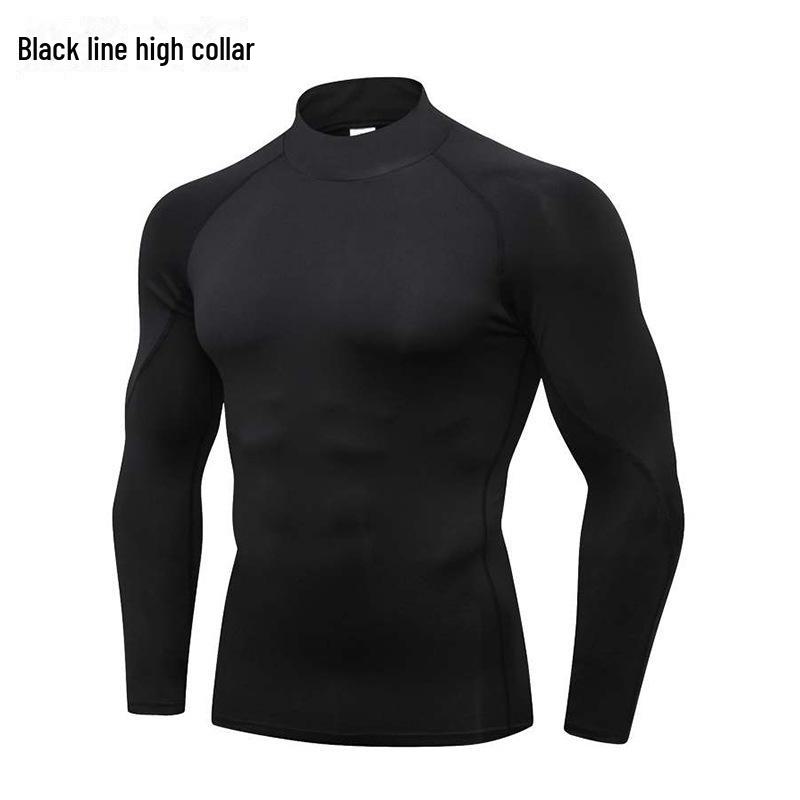 

Мужские быстросохнущие спортивные леггинсы с высоким воротом - длинный рукав, высокоэластичный фитнес-топ для тренировок по футболу и баскетболу. L