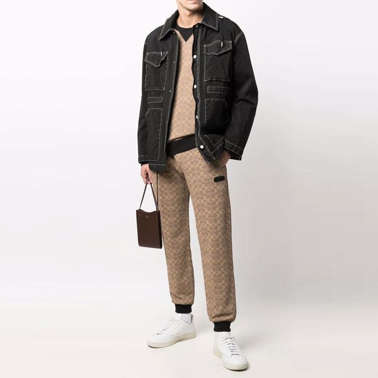 Coach Classic Logo Print Straight Leg Knit Sweatpants Men bottoms Beige C5761-RYU