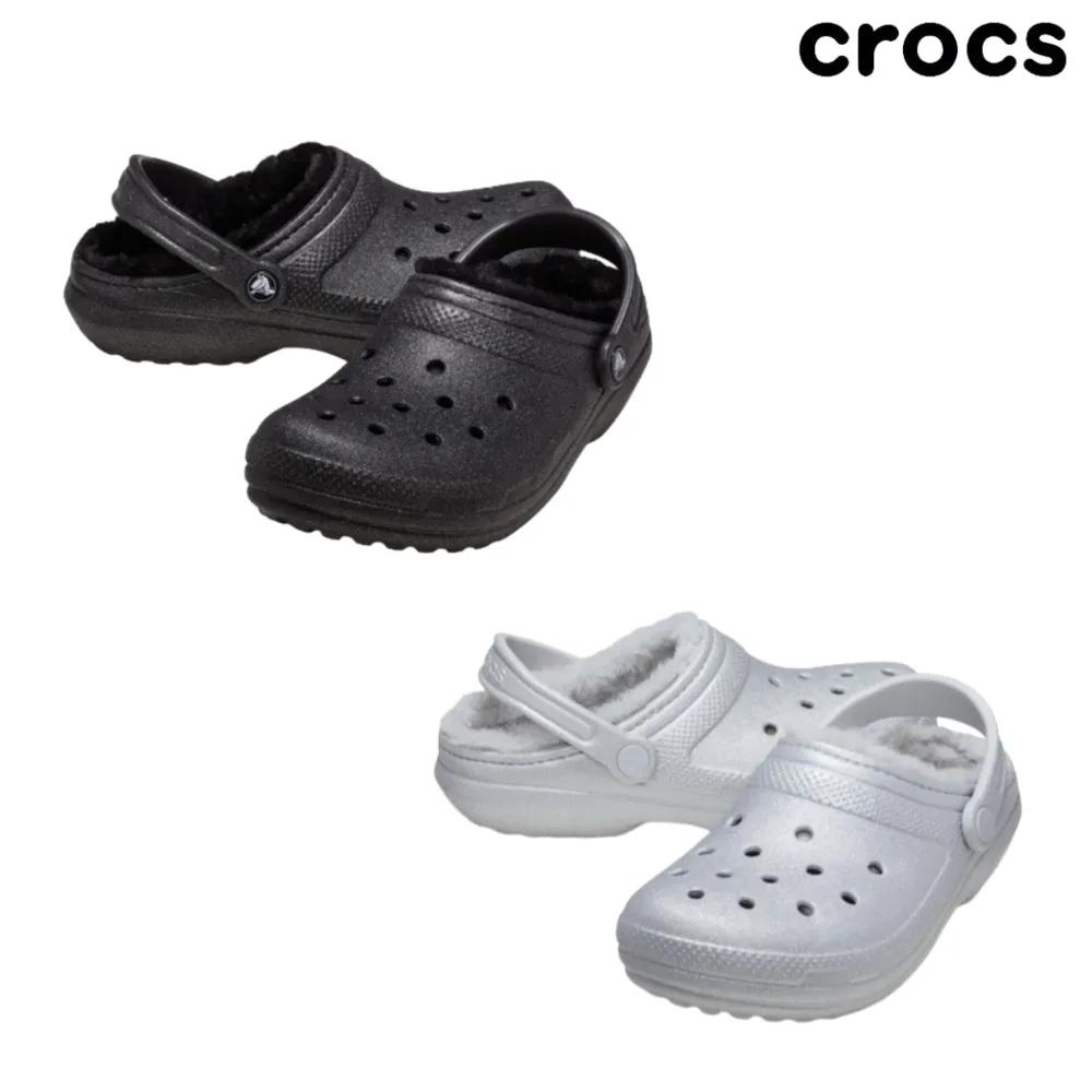 Crocs Winter Glitter Clogs Women s Fuzz Lined Backstrap Sandals Comfortable Slippers Silver