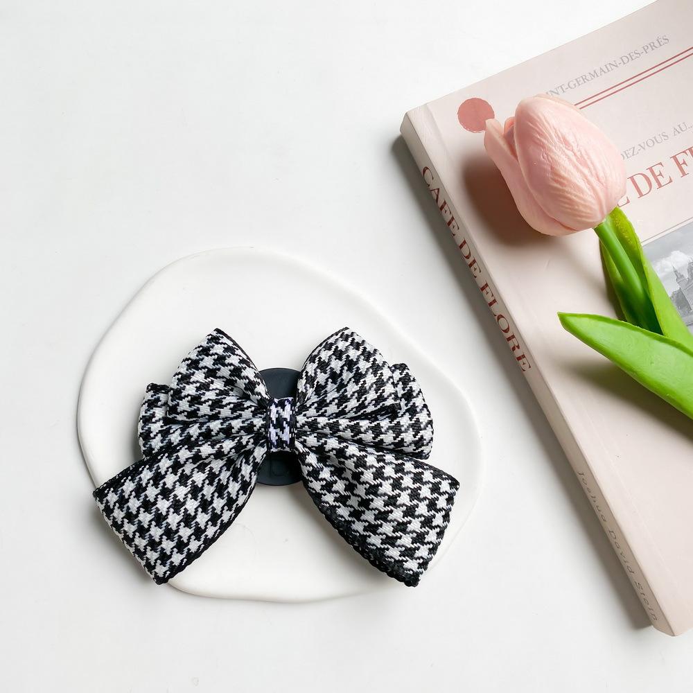 Mobile Phone Case Retractable Airbag Bracket Desktop Light Luxury Fabric Diamond Black And White Grid Flower Lazy Air Cushion Ring Buckle Female